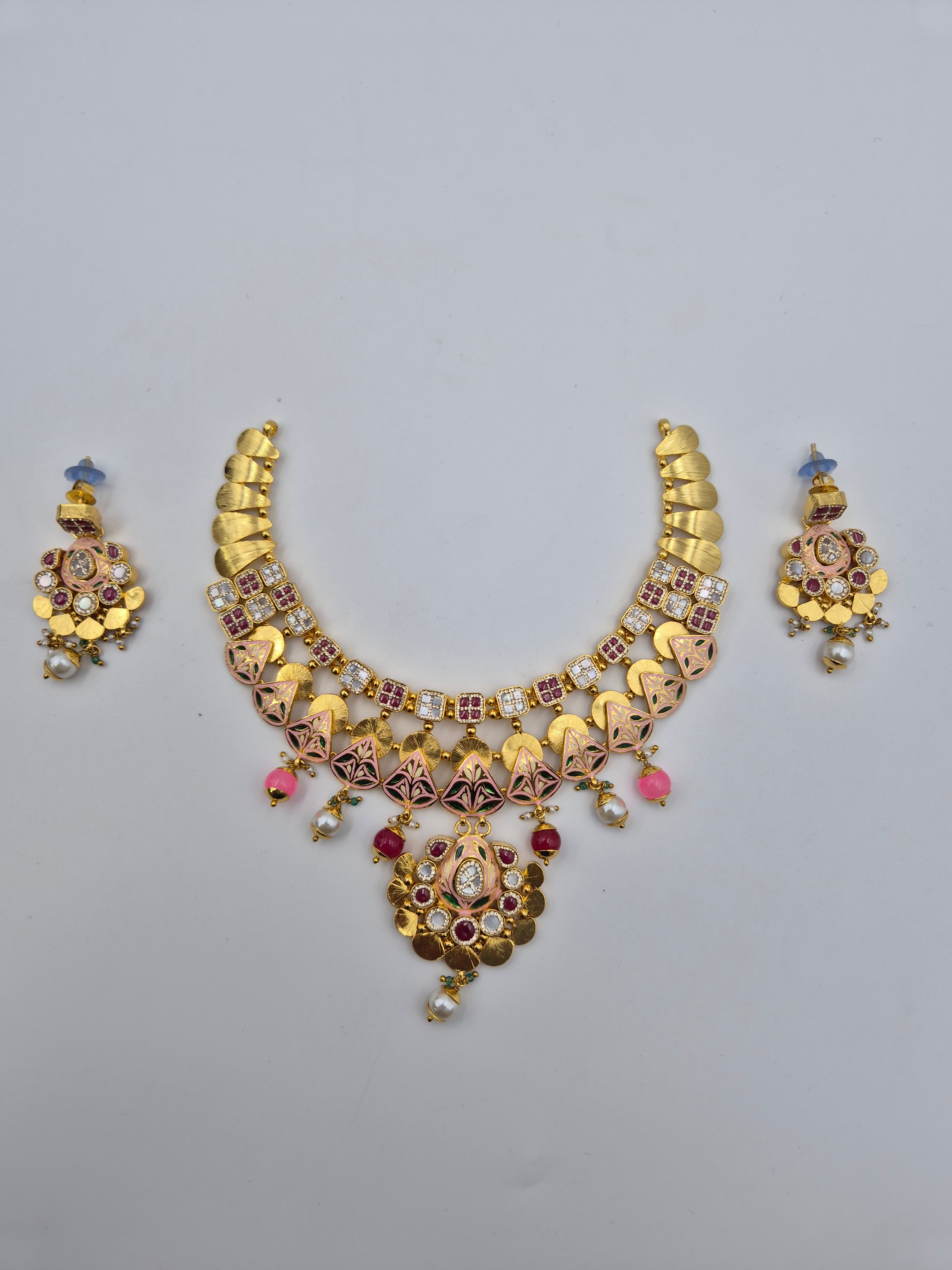 Gold Plated Floral Heritage Necklace Set (NCG27, EGP32)