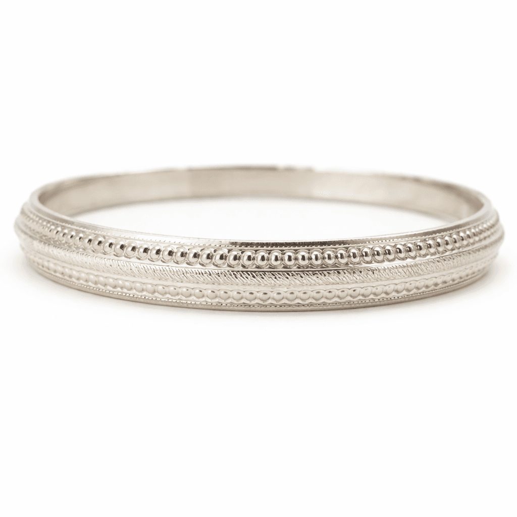 Royal Beaded Engraved Pure Silver Kada KM14